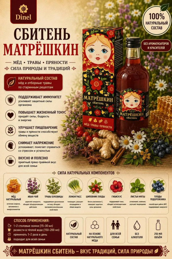 №3 Сбитень Матрёшкин, 250мл  в Жигулёвске